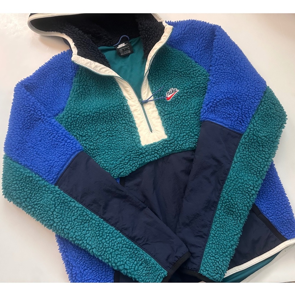 Vintage‎ Nike Sportswear Heritage Sherpa Fleece Hoodie Half Zip Colorblock S